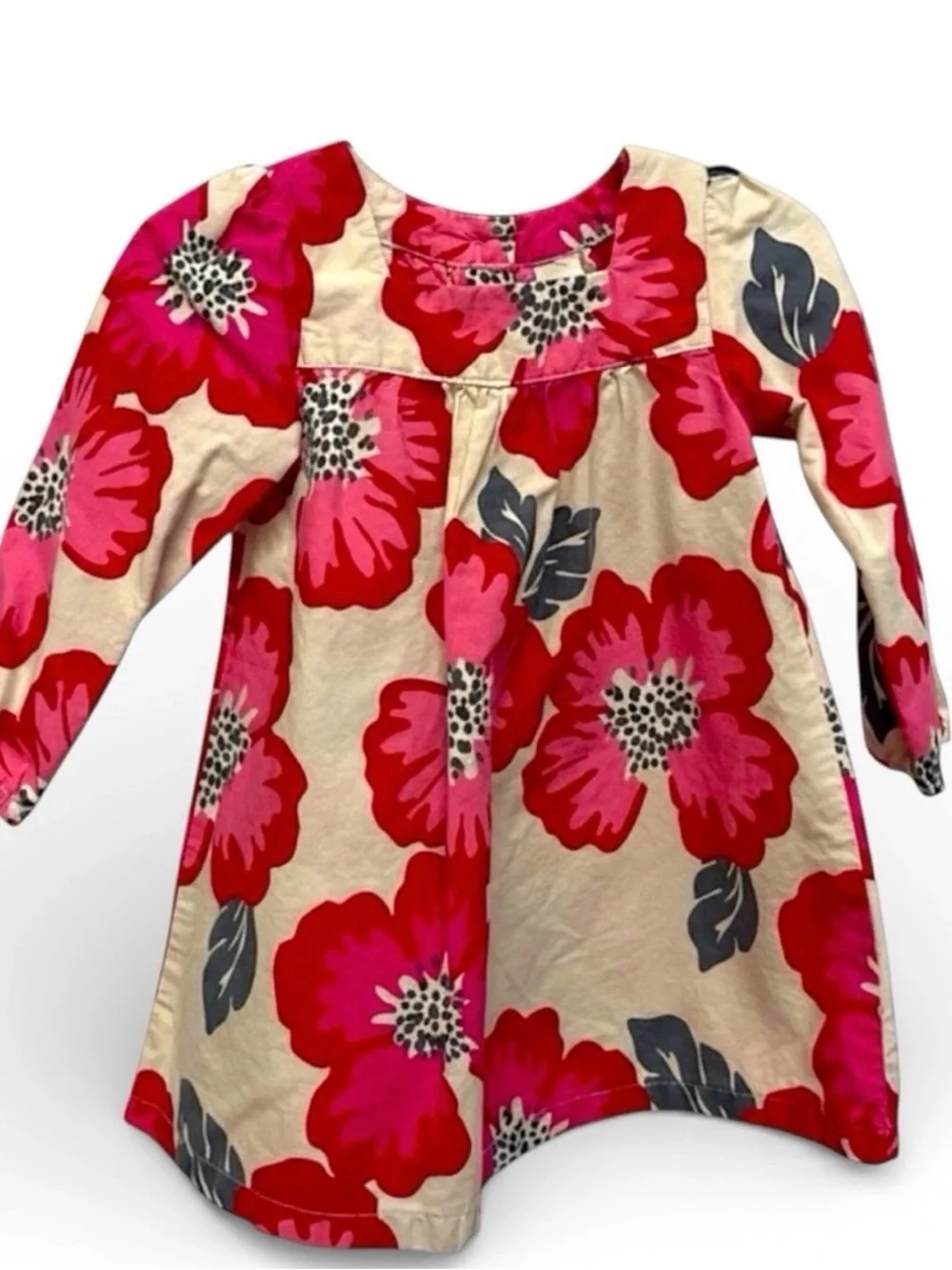 OshKosh B’gosh Girls 18M Floral Cotton Long Sleeve Dress Pink Red